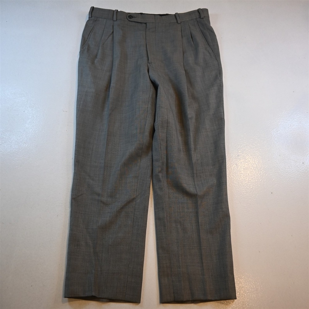 Tom James 34x30 Gray Sharkskin‎ Wool Pleated Tapered Classic Dress Mens Pants